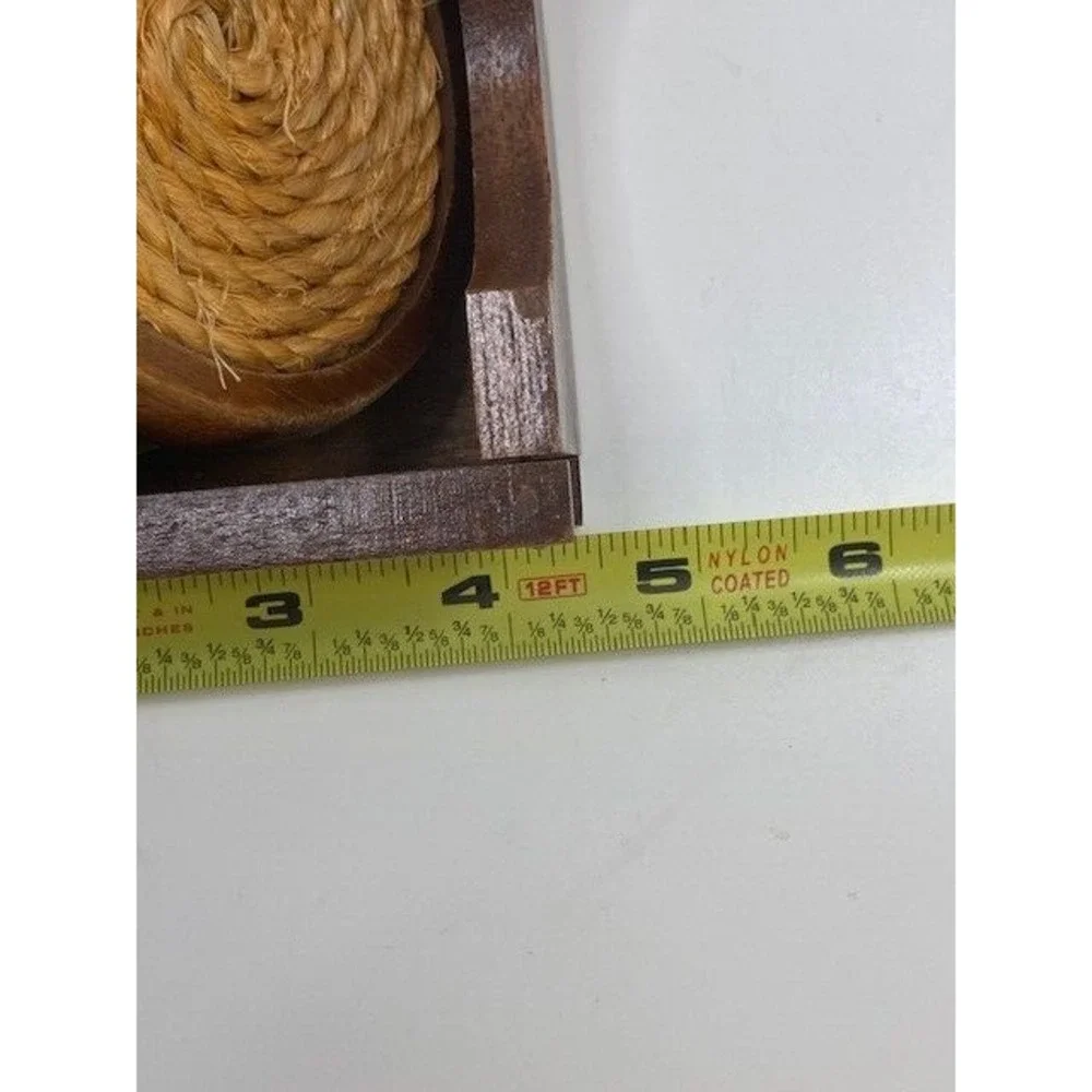 Vintage MCM Wood and Rope Round Coaster with Caddy Set of‎ 4 Boho 70s